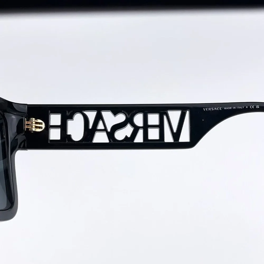 Versace VE4430U GB1/87 BRAND NEW Sunglasses Black Grey Frame Logo Square Unisex